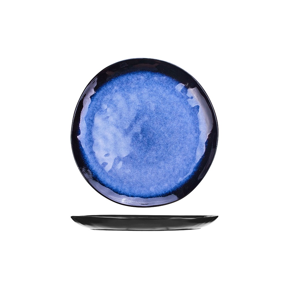 Блюдо круглое; керамика; D=33см; синий, черный