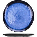 Блюдо круглое; керамика; D=33см; синий, черный