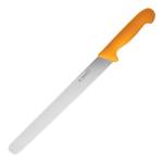 Нож для тонкой нарезки; сталь нерж., пластик; L=44/30, B=3см; желт., металлич.