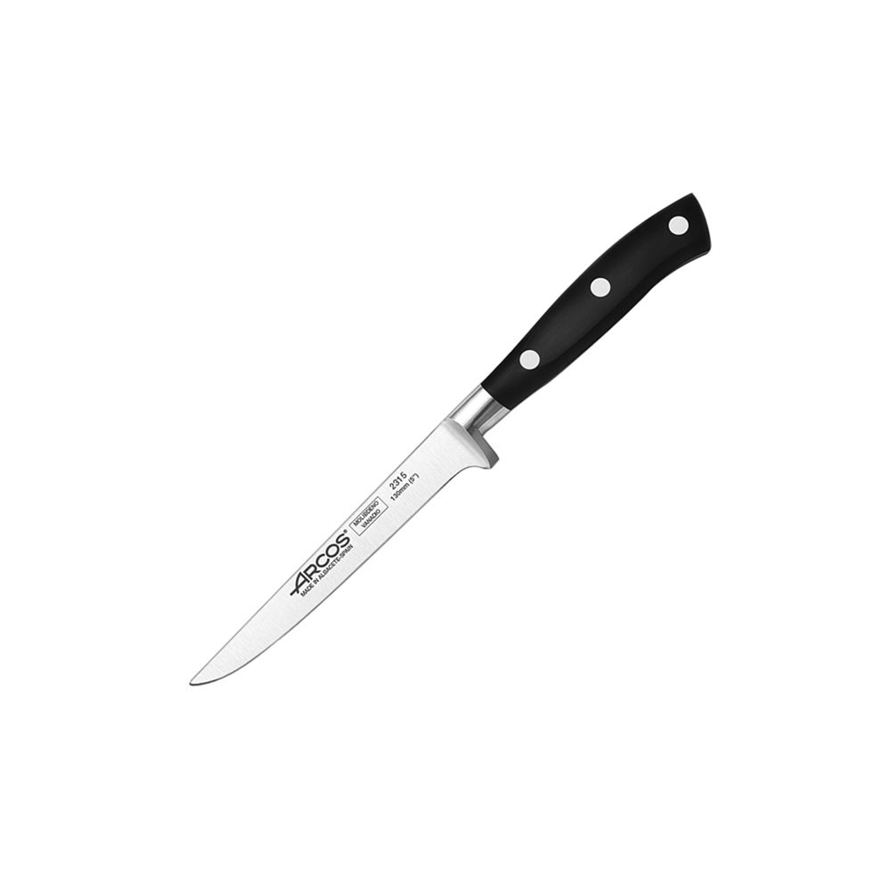 Нож для обвалки мяса «Ривьера»; сталь нерж., полиоксиметилен; L=26/130, B=35мм; черный, металлич.