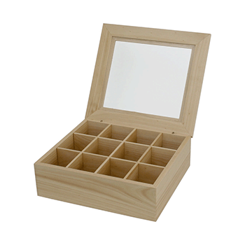 Контейнер для пакетиков чая 12 отделений; дерево, акрил; H=10, L=31, B=28, 5см; св. дерево