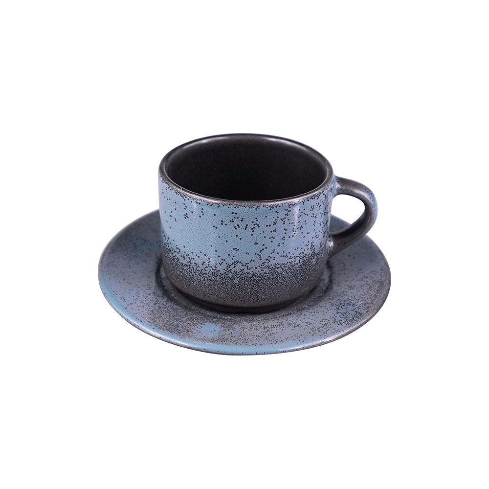 Пара чайная «Млечный путь бирюза»; фарфор; 200мл; D=15, 5см; бирюз., черный