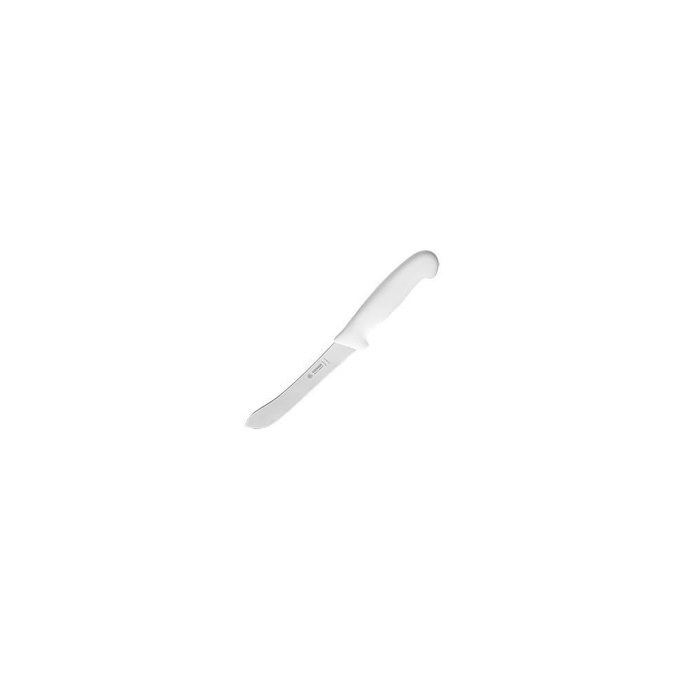 Нож для нарезки мяса; сталь нерж., пластик; L=310/175, B=26мм; белый, металлич.