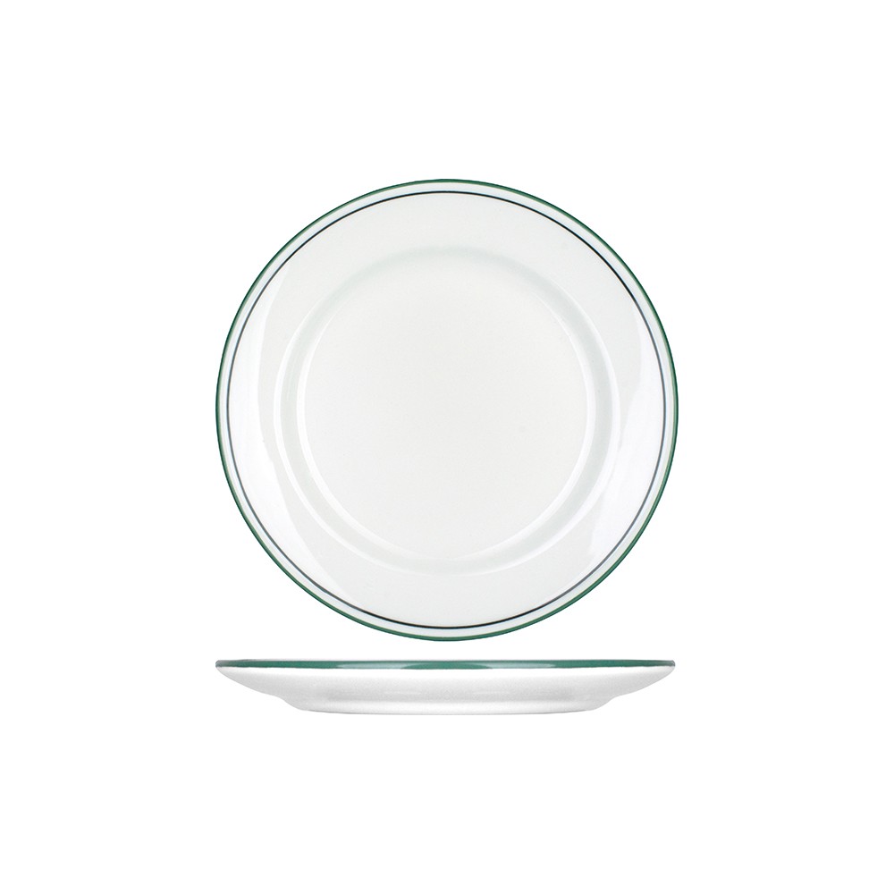 Тарелка мелкая «Лагуна»; фарфор; D=165, H=20мм; белый, зелен.