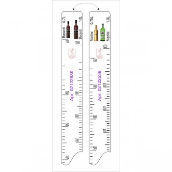 Линейка «Мартини0. 75, 1л Бакарди0. 75, 1л»; пластик; L=28, B=2см; белый