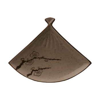 Блюдо-веер «Сакура»; фарфор; D=21см; бежев., коричнев.