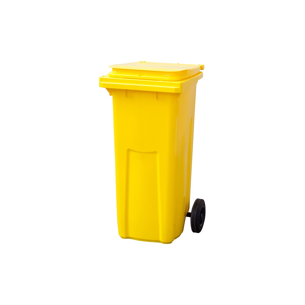 Контейнер для мусора на обрезиненных колесах; пластик; 120л; H=95, L=48, B=48см; желт.