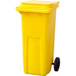 Контейнер для мусора на обрезиненных колесах; пластик; 120л; H=95, L=48, B=48см; желт.