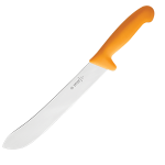 Нож для нарезки мяса; сталь нерж., пластик; L=425/295, B=35мм; желт., металлич.