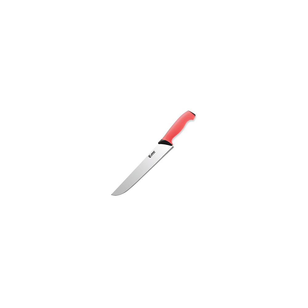 Нож для нарезки мяса; сталь, пластик; L=26см; красный, металлич.