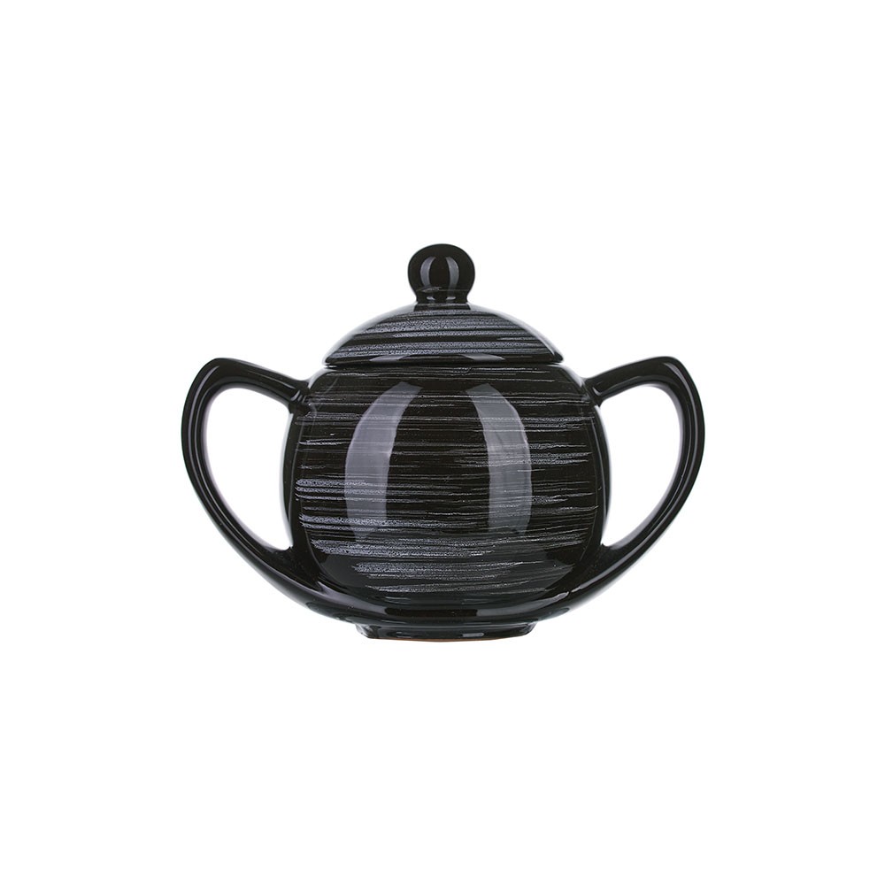 Сахарница с крышкой «Маренго»; керамика; 400мл; D=8см; черный