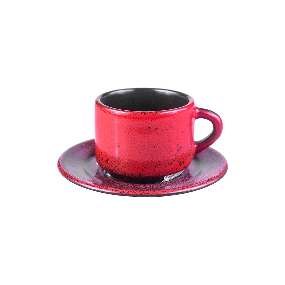 Пара кофейная «Млечный путь красный»; фарфор; 80мл; красный, черный