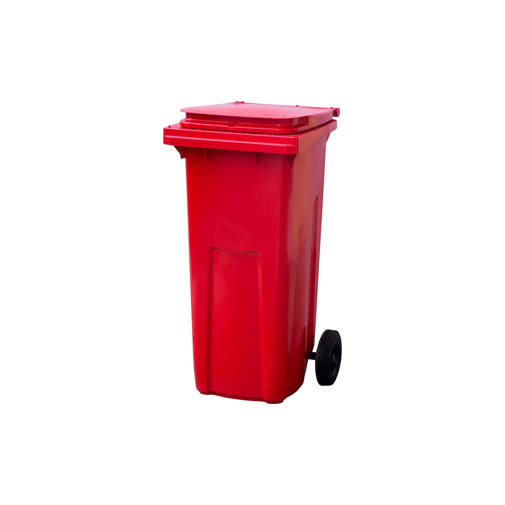 Контейнер для мусора на обрезиненных колесах; пластик; 120л; H=95, L=48, B=48см; красный