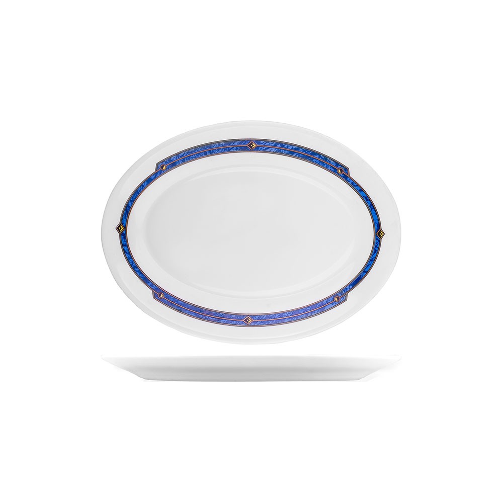 Блюдо овальное «Астрал»; стекло; L=30, B=22, 5см; белый, синий