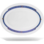 Блюдо овальное «Астрал»; стекло; L=30, B=22, 5см; белый, синий
