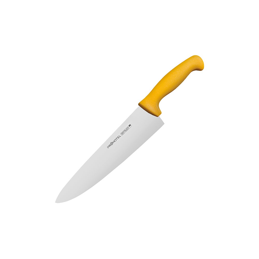 Нож поварской «Проотель»; сталь нерж., пластик; L=380/240, B=55мм; желт., металлич.