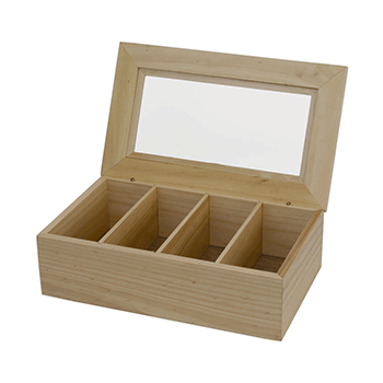 Контейнер для пакетиков чая 4 отделения; дерево, акрил; H=10, L=34, B=20см; св. дерево