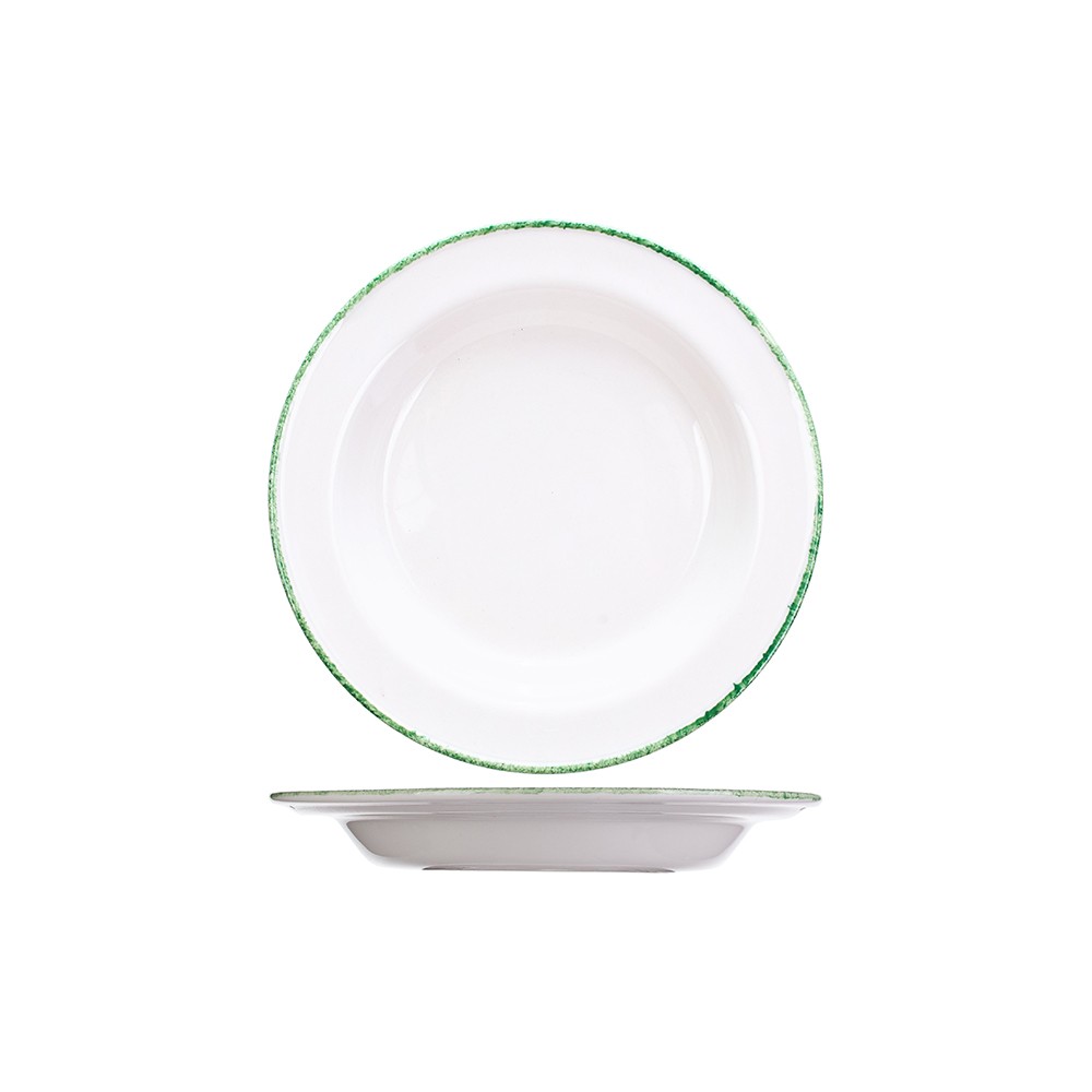 Тарелка глубокая «Грин Дэппл»; фарфор; D=21, 5см; белый, зелен.