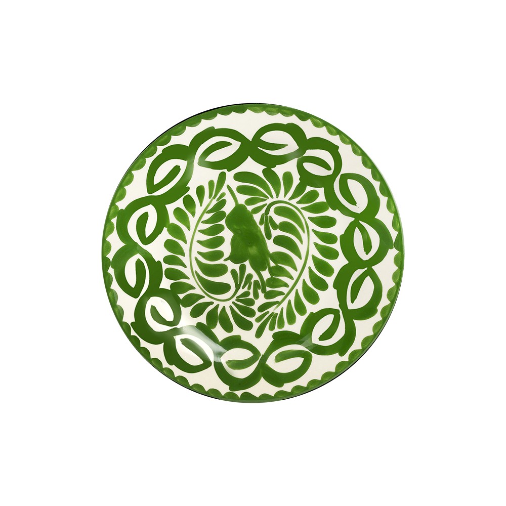 Тарелка мелкая «Пуэбла ПиЛиф»; керамика; D=23см; белый, зелен.