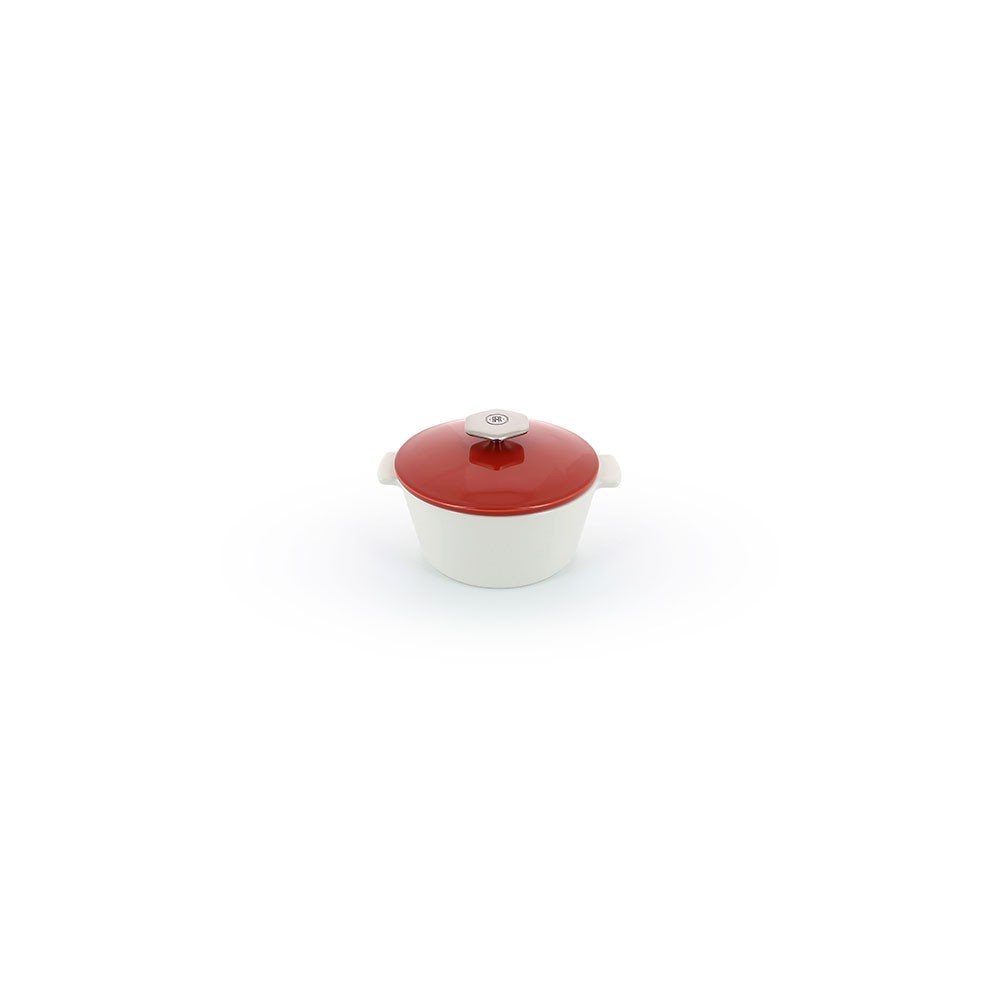 Кастрюля для сервировки с крышкой «Революшн»; керамика; 1, 2л; D=19, H=12, 5см; белый, красный