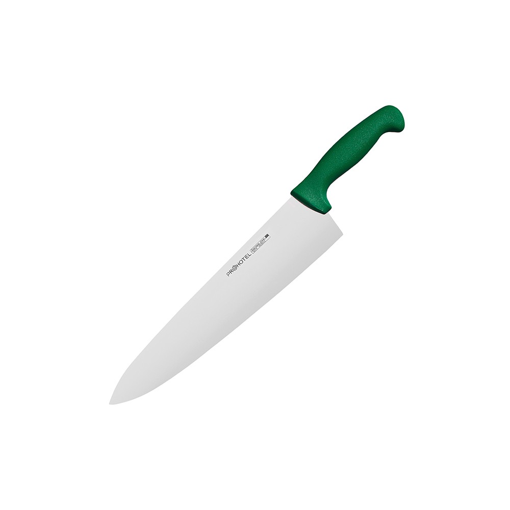Нож поварской «Проотель»; сталь нерж., пластик; L=435/285, B=65мм; зелен., металлич.