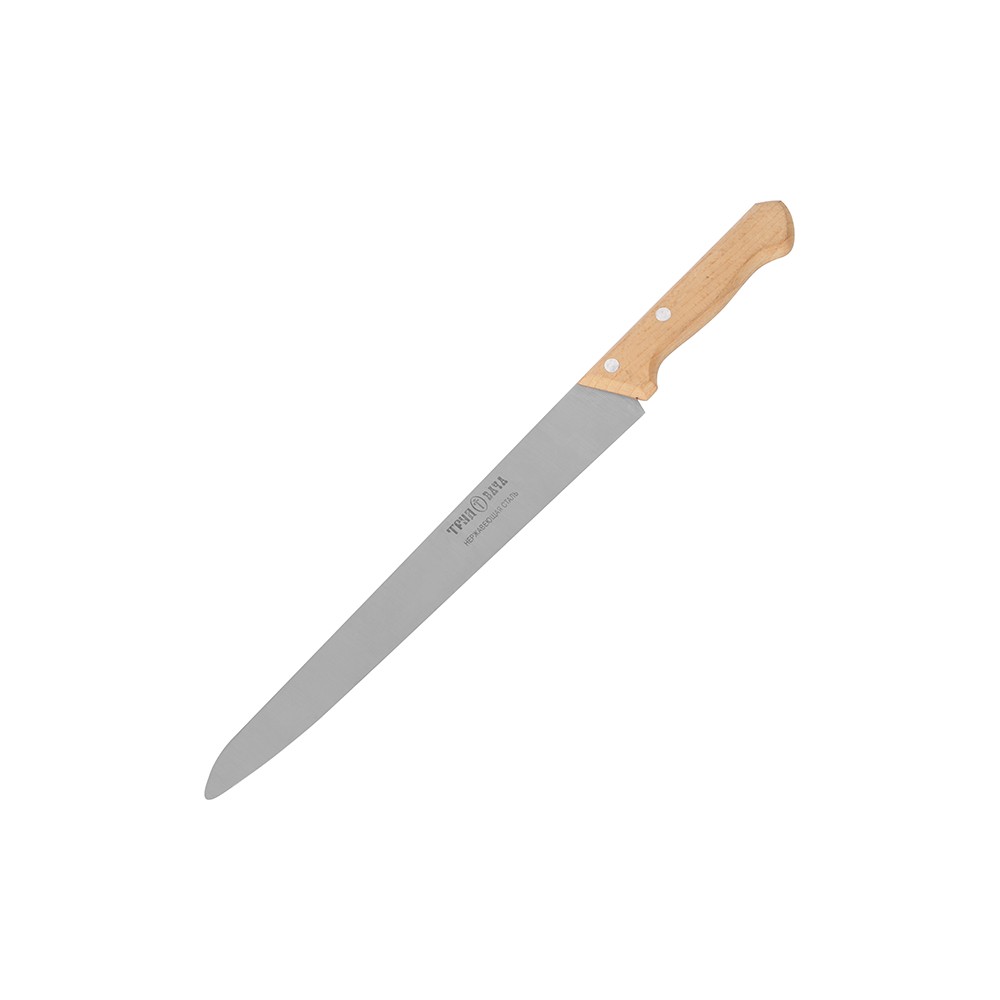 Нож для нарезки мяса; сталь нерж., дерево; L=390/270, B=35мм; бежев., металлич.