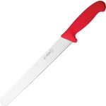 Нож для тонкой нарезки; сталь нерж., пластик; L=38/24, B=3см; красный, металлич.