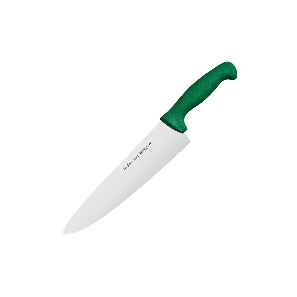 Нож поварской «Проотель»; сталь нерж., пластик; L=380/240, B=55мм; зелен., металлич.