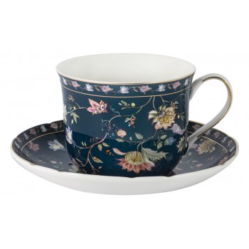 Чашка с блюдцем Флора синяя, 0,4 л