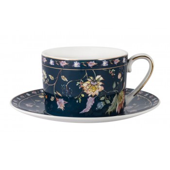 Чашка с блюдцем Флора синяя, 0,25 л