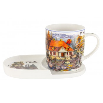 Кружка с блюдцем-подносом Дом у пруда, 0,4 л