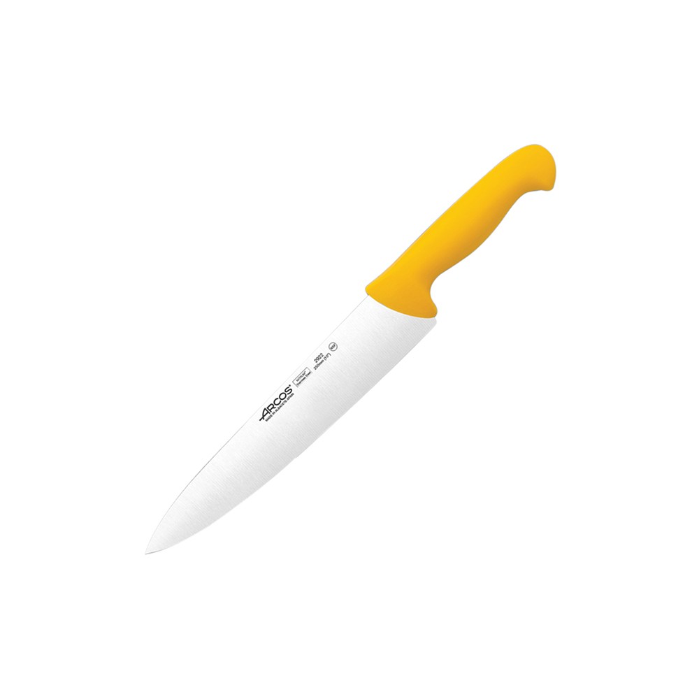Нож поварской «2900»; сталь нерж., полипроп.; L=387/250, B=51мм; желт., металлич.
