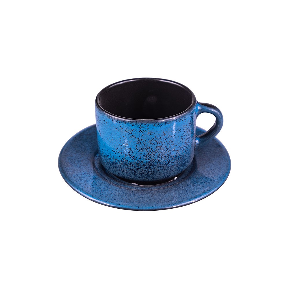 Пара чайная «Млечный путь голубой»; фарфор; 200мл; D=15, 5/17см; голуб., черный