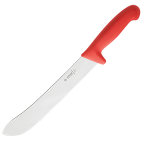 Нож для нарезки мяса; сталь нерж., пластик; L=480/295, B=38мм; красный, металлич.