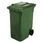 Контейнер для мусора на обрезиненных колесах; пластик; 240л; H=119, L=58, B=74см; зелен.