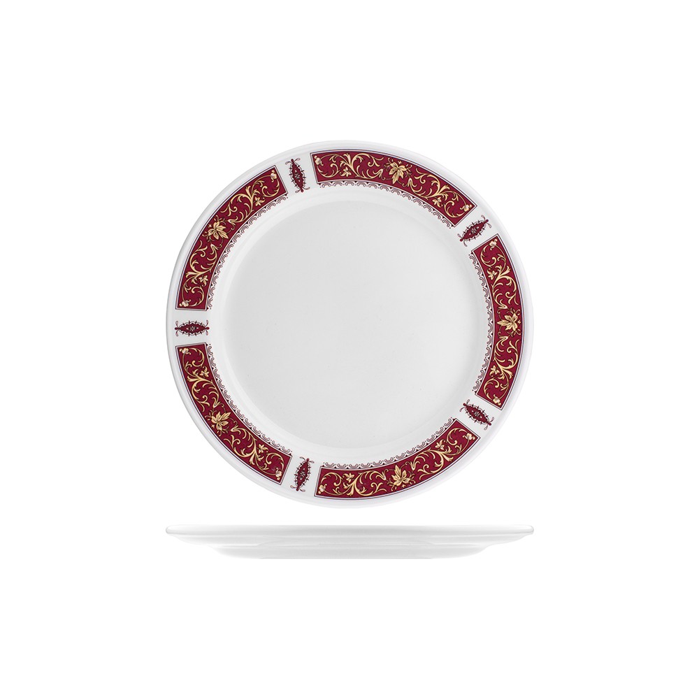 Тарелка мелкая «Марина Рэд»; фарфор; D=200, H=15мм; белый, бордо