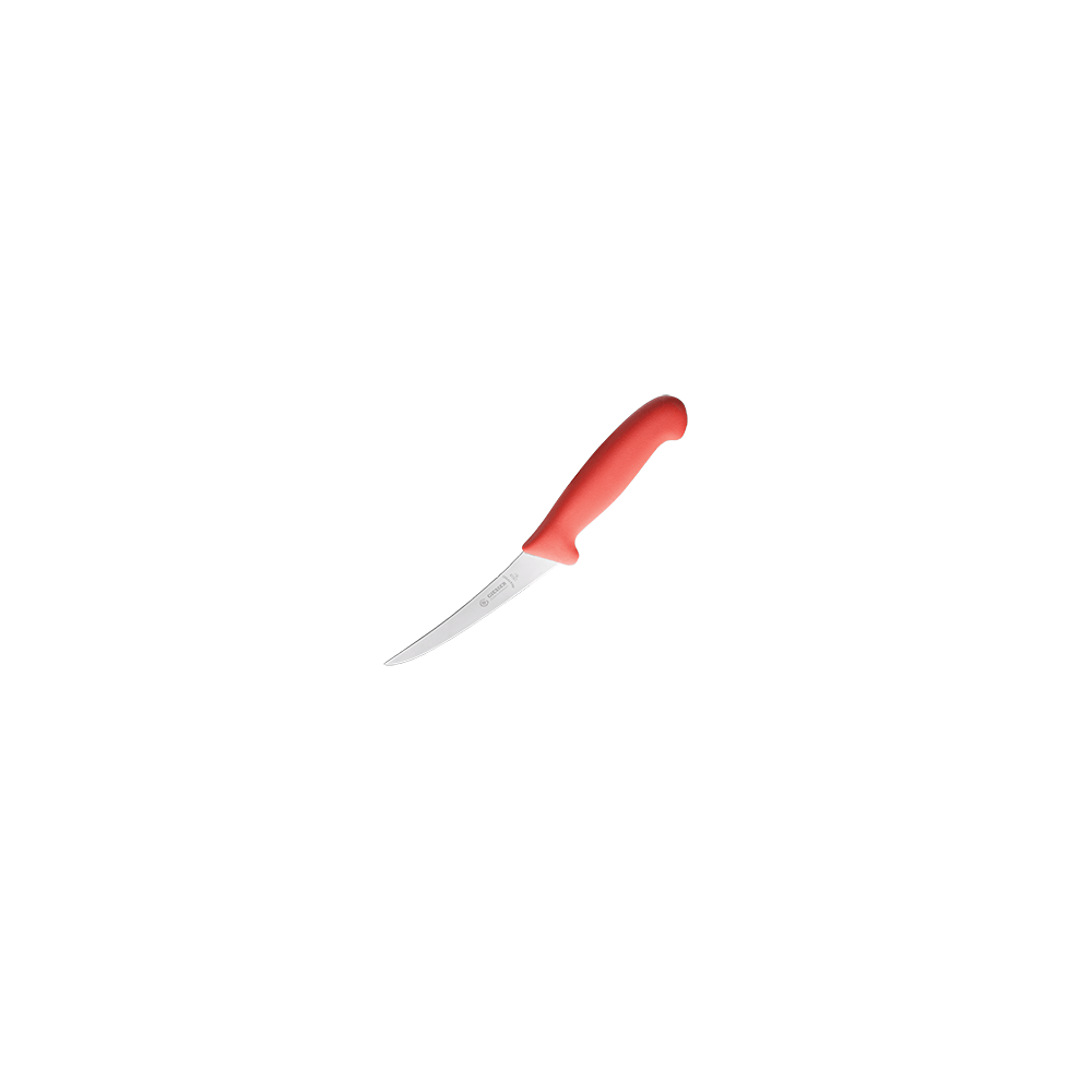 Нож для обвалки мяса; сталь нерж., пластик; L=275/145, B=23мм; красный, металлич.
