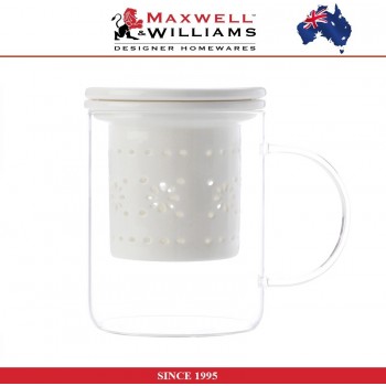 Заварочная кружка Lille с ситечком и крышкой, 350 мл, белый, стекло жаропрочное, фарфор, Maxwell & Williams