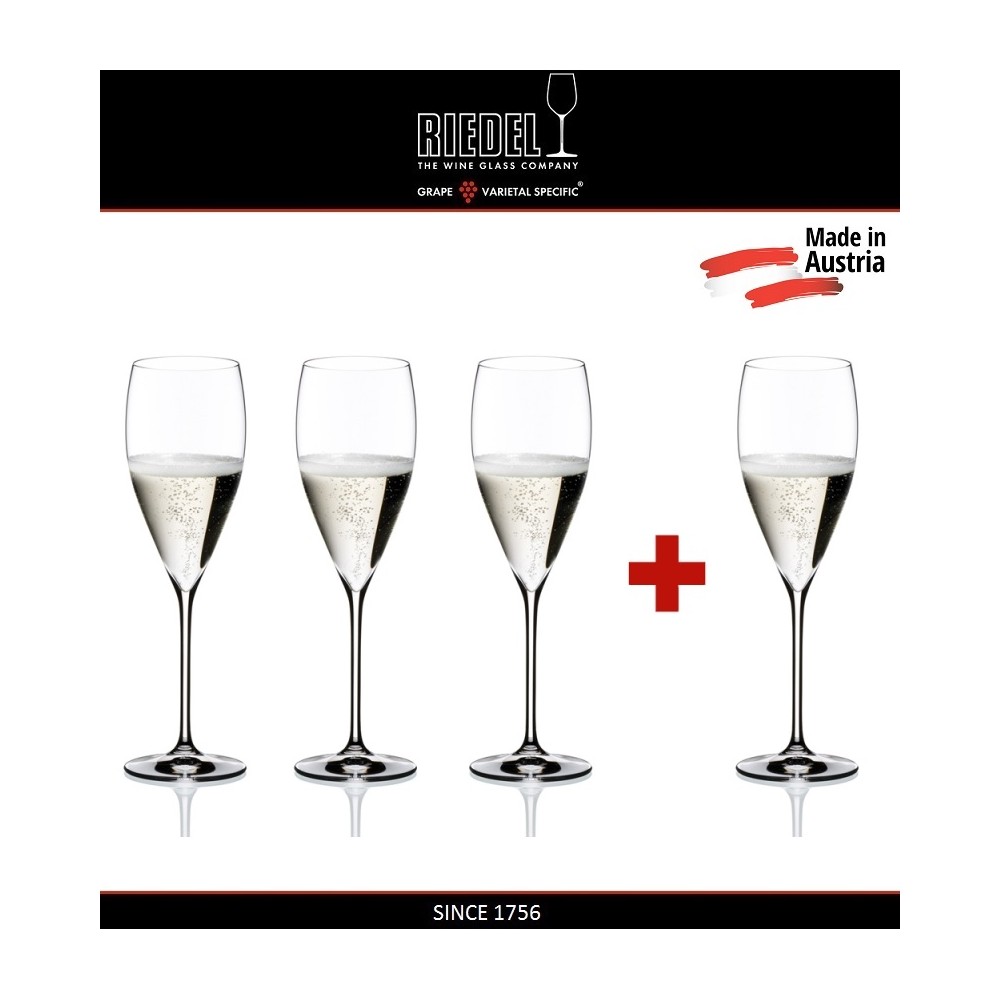 Набор бокалов "PAY 3 GET 4" для шампанского, 340 мл, машинная выдувка, VINUM XL, RIEDEL