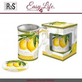 Кружка JARDIN BOTANIQUE с крышкой и ситечком в подарочной упаковке, лимон, 300 мл, Easy Life