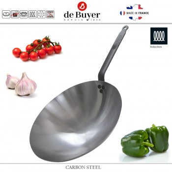 Сковорода «Вок»; белая сталь; D=35, 5, H=10, L=61см; серый