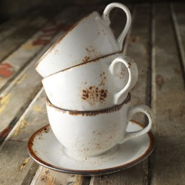 Чашка чайная «Крафт Вайт»; фарфор; 285мл; D=90, H=65мм; белый, коричный
