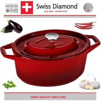 Жаровня чугунная, 8.5 л, L 34 см, эмалевое покрытие, цвет красный, серия Prestige Cast, Swiss Diamond, Швейцария