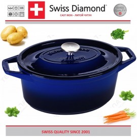 Жаровня чугунная, 8.5 л, L 34 см, эмалевое покрытие, цвет синий, серия Prestige Cast, Swiss Diamond
