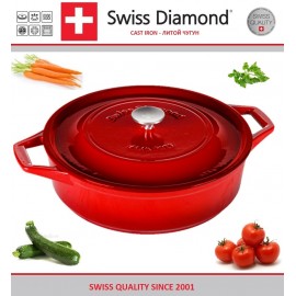 Сотейник чугунный, 6 л, L 32 см, эмалевое покрытие, цвет красный, серия Prestige Cast, Swiss Diamond