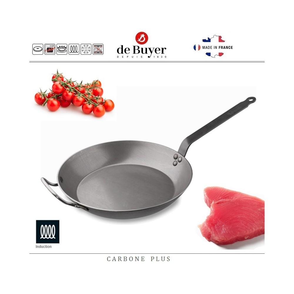 Профессиональная сковорода Carbone Plus, D 40 см, H 5.3 см, карбоновая сталь, de Buyer