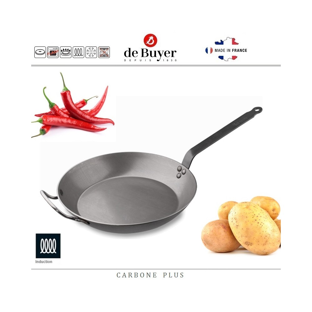 Профессиональная сковорода Carbone Plus, D 36 см, H 5.1 см, карбоновая сталь, de Buyer