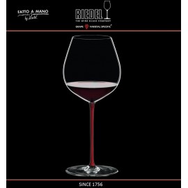 Бокал для красных вин Pinot Noir, объем 705 мл, красная ножка, ручная выдувка, FATTO A MANO, RIEDEL