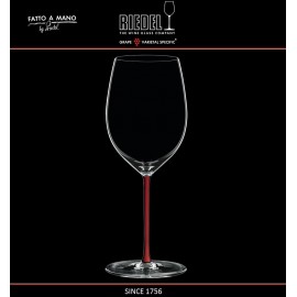 Бокал для красных вин Cabernet и Merlot, объем 625 мл, красная ножка, ручная выдувка, FATTO A MANO, RIEDEL