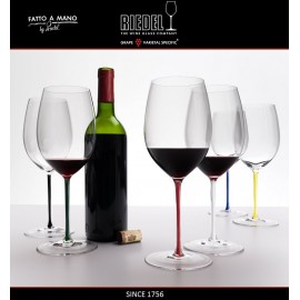 Бокал для красных вин Cabernet и Merlot, объем 625 мл, красная ножка, ручная выдувка, FATTO A MANO, RIEDEL